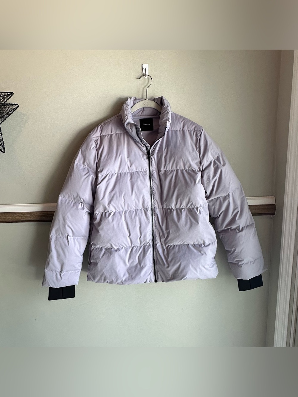Theory Stand Collar Puffer Grey Down Jacket Coat